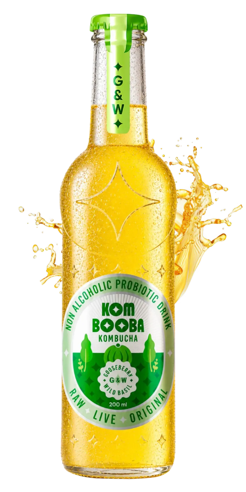 Kombooba Gooseberry and Wild Basil kombucha bottle
