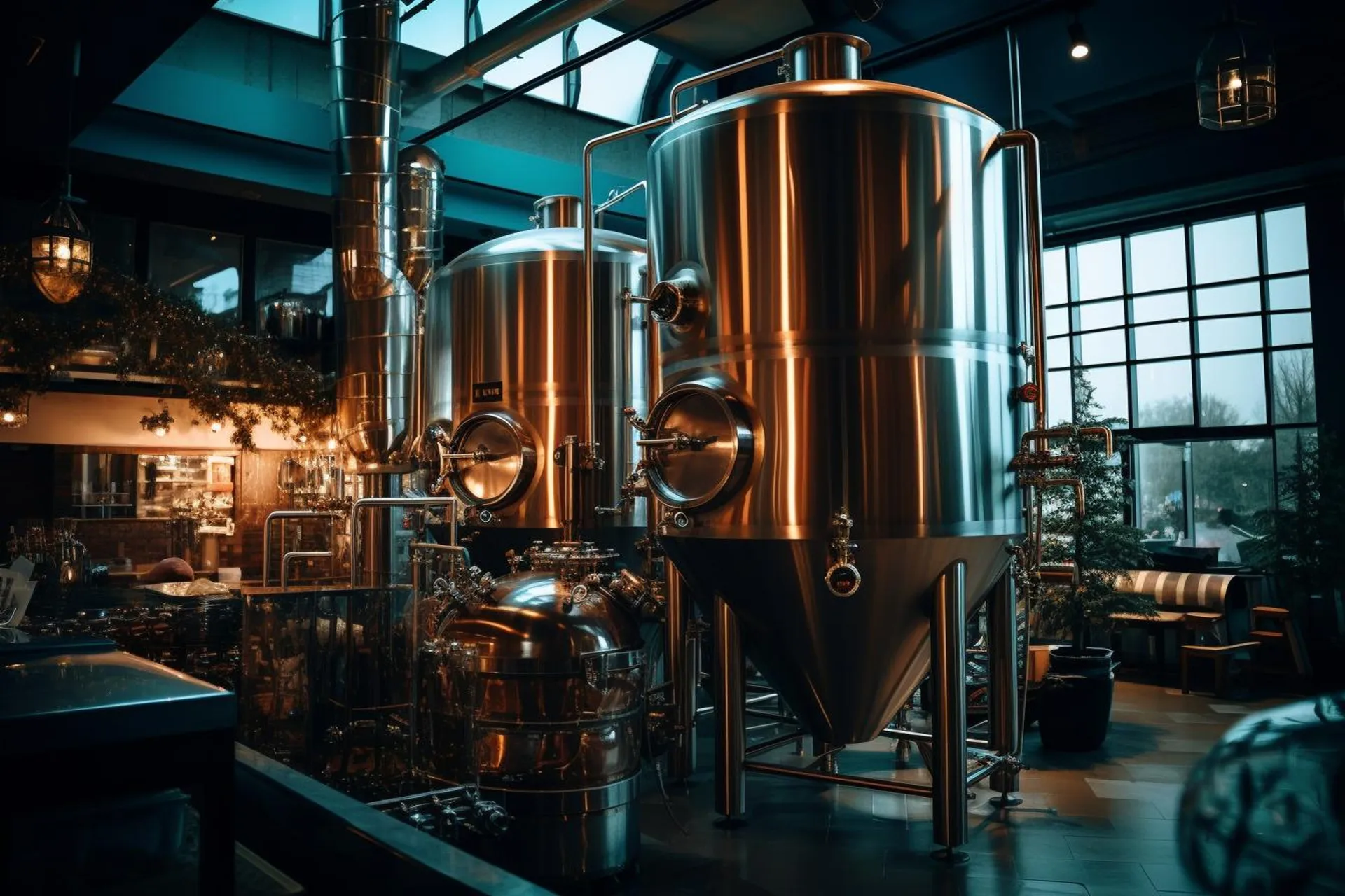 Copper fermentation tanks inside the Kombooba factory